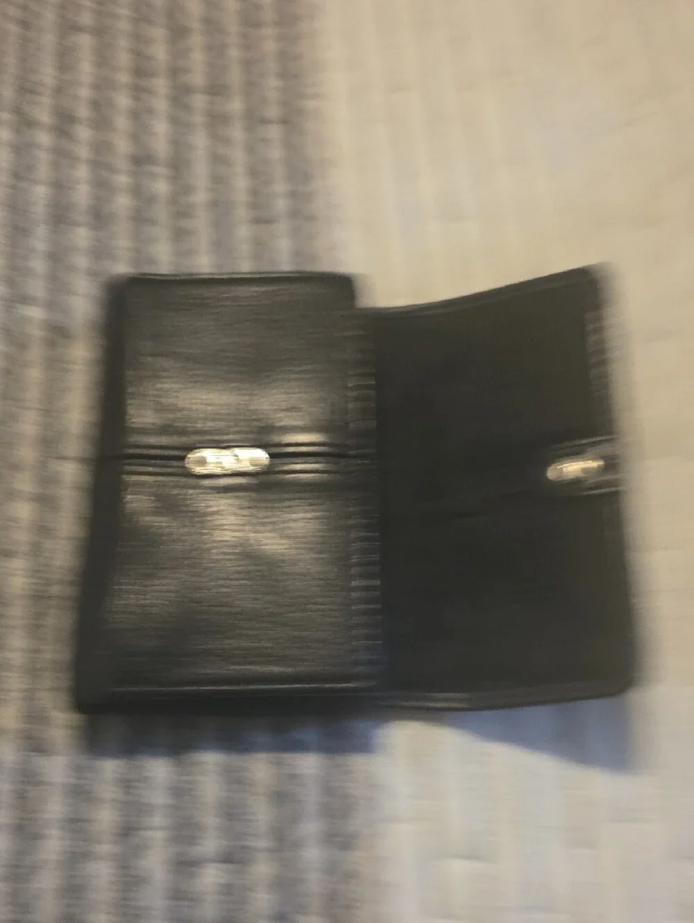Fossil Black Leather Trifold Key & Card Holder with Silver Logo Plate